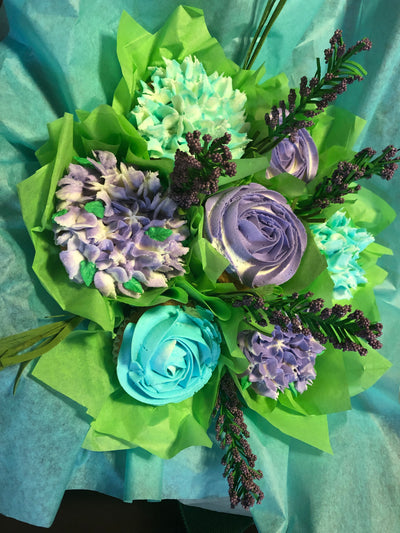 Lilac & Blue Flowers Cupcake Bouquet